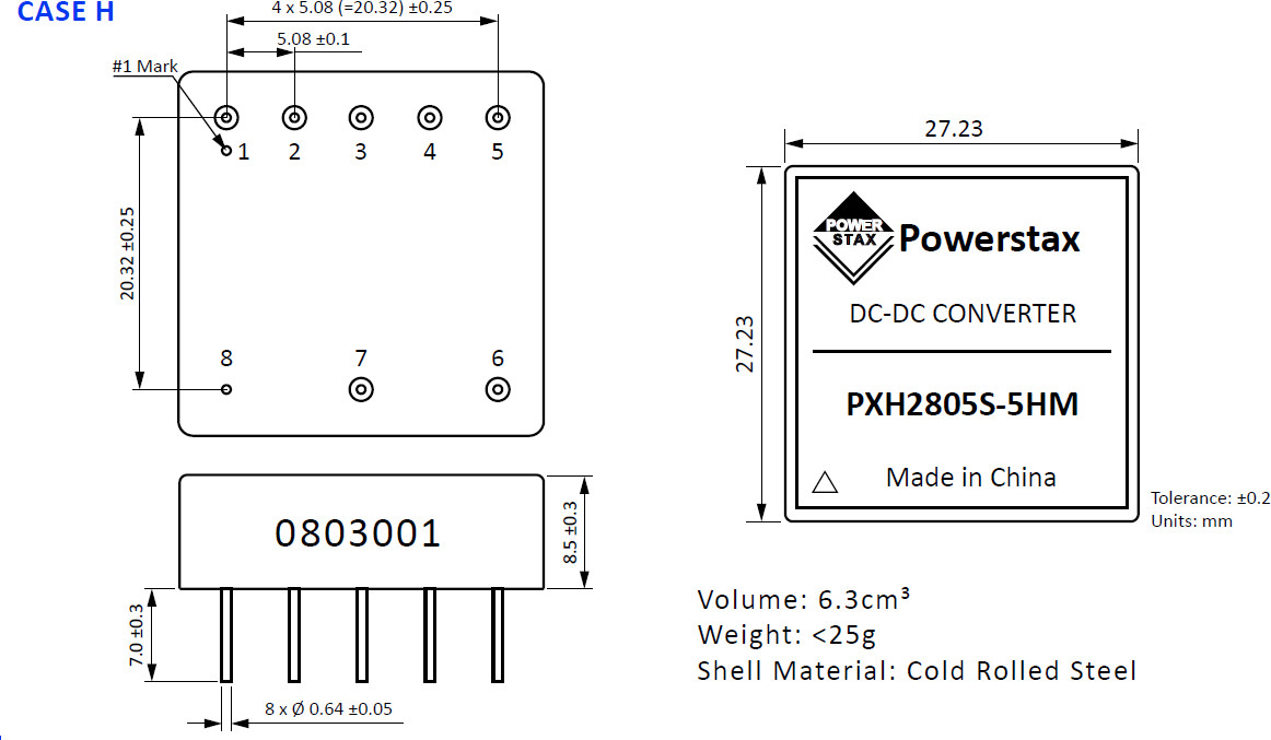 PXH2805S-5HI | DC/DC | Ein: 16-40 V DC | Aus: 5 V DC | Powerstax