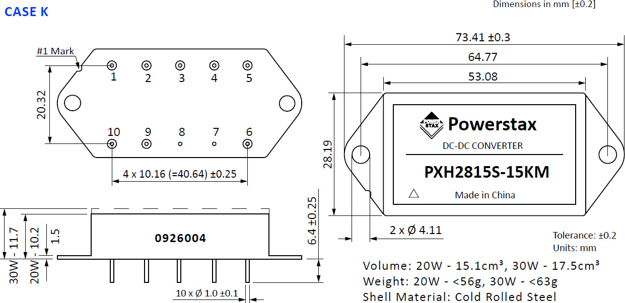 PXH2815D-30xE | DC/DC | Ein: 16-40 V DC | Aus: +15 V DC|-15 V DC | Powerstax