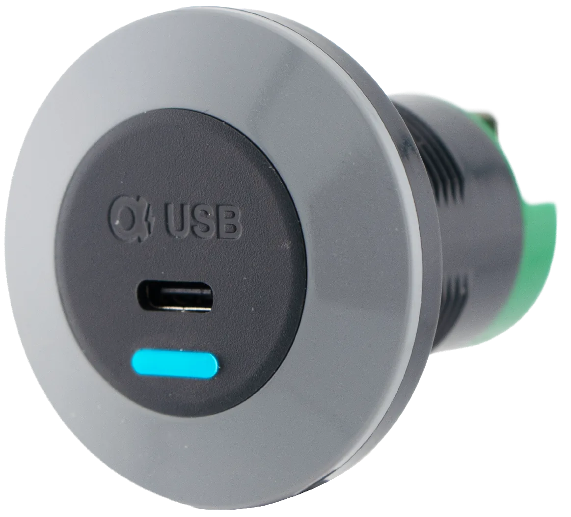 Alfatronix PR65R-CFf USB-Ladegerät für Schienenfahrzeuge mit USB-C zur Frontmontage.