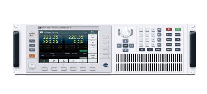 Serienabbildung ITECH IT8600: Elektronische AC/DC-Last in Frontansicht mit Farbdisplay und Tastenfeld für AC-Lasttests und Netzteilprüfung.