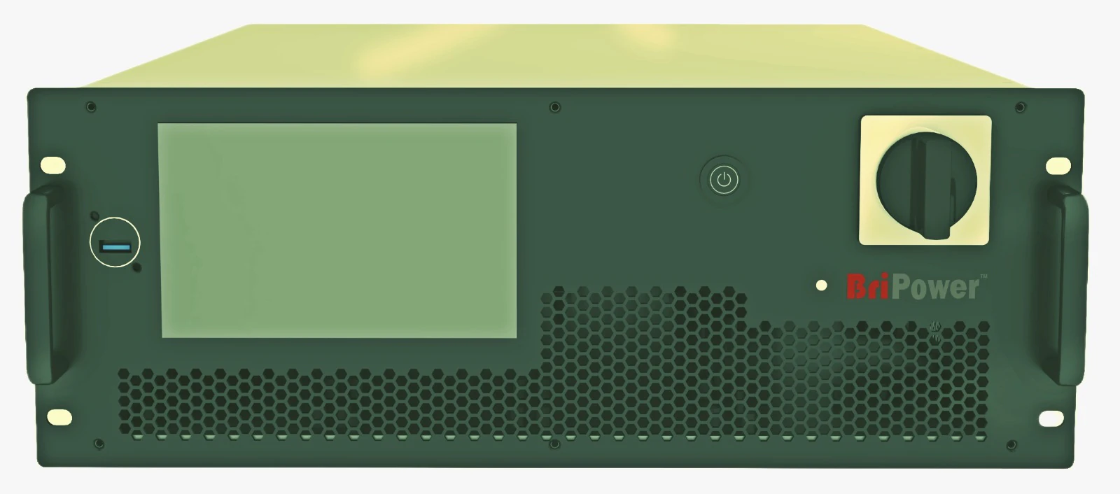 BriPower Bridge Technology ZGX 22.5 – Produktansicht. Serienabbildung eines BriPower ZGX-Geräts mit Display für Netzsimulation, AC/DC-Lasttests und Leistungselektronikprüfung.