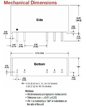 Anschlusszeichnung zu MicroPower Direct D118: DC/DC-Wandler im SIP-Gehäuse für industrielle Stromversorgung im OEM-Gerätebau.