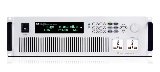 Serienabbildung ITECH IT7300: Programmierbare AC-Stromversorgung in Frontansicht mit Display, Bedienfeld und Ausgangsanschlüssen für AC-Prüfstände und Elektroniktests.