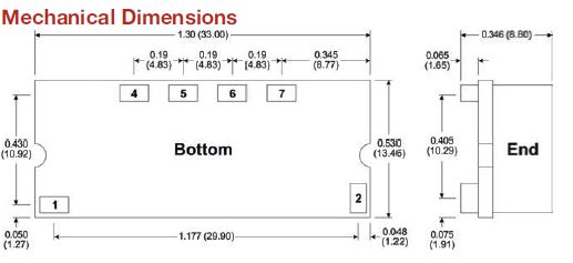 Anschlusszeichnung zu MicroPower Direct SRL-DC-Serie: Schaltregler in SMD-Bauform zur Spannungsregelung und Leiterplattenversorgung.
