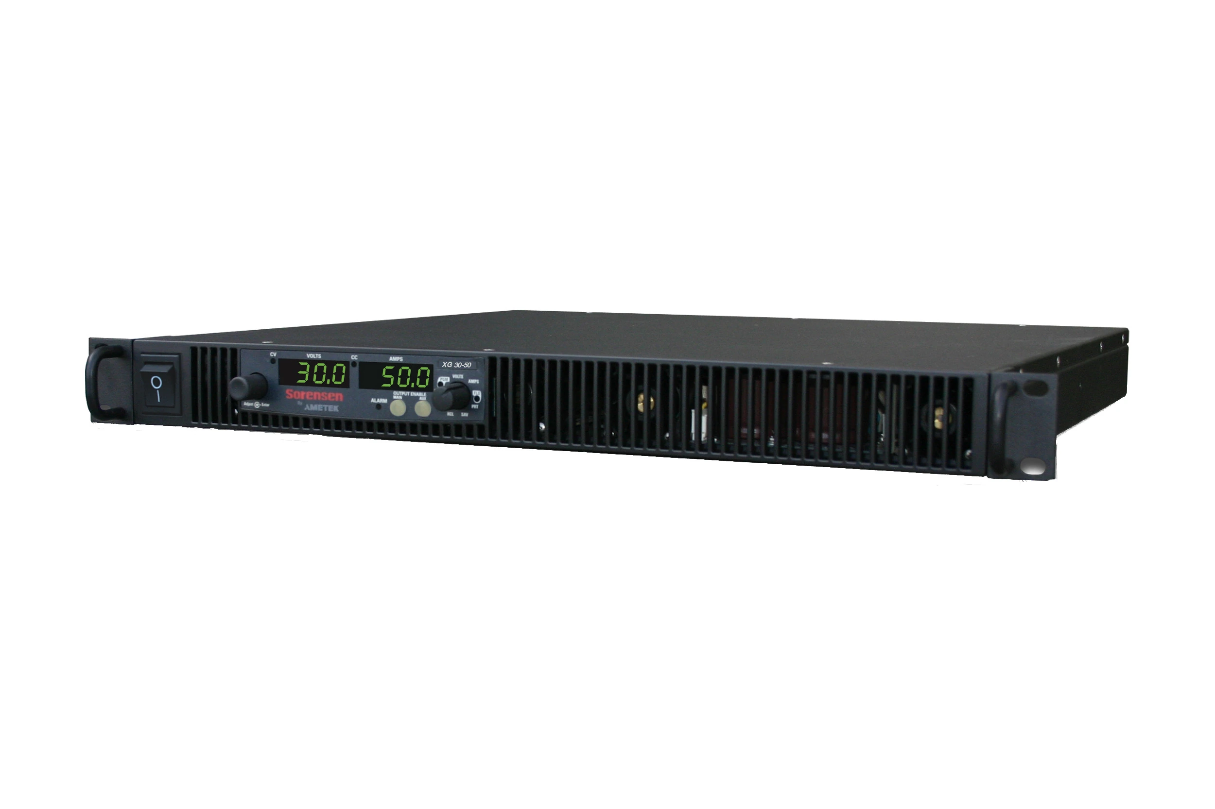 Programmierbares Sorensen (AMETEK) XG DC-Netzgerät für Laborprüfung, Produktionstests und Qualitätssicherung, in schräger Frontansicht mit Digitalanzeigen.