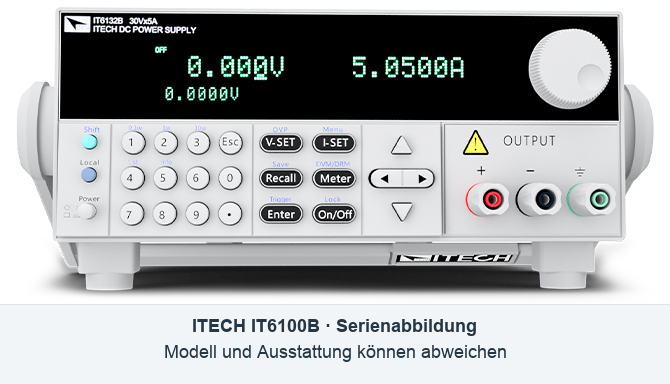 Serienabbildung ITECH IT6100B, Frontansicht: Präzisions-DC-Netzgerät für Leistungsmodultests und Elektronikprüfung. Modell und Ausstattung können abweichen.
