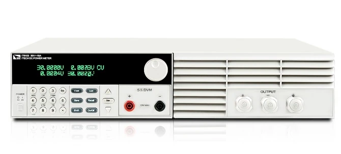 Serienabbildung ITECH IT6100: DC-Labornetzgerät in Frontansicht mit Display, Drehreglern und Ausgangsbuchsen für Labortests und Elektronikprüfung.