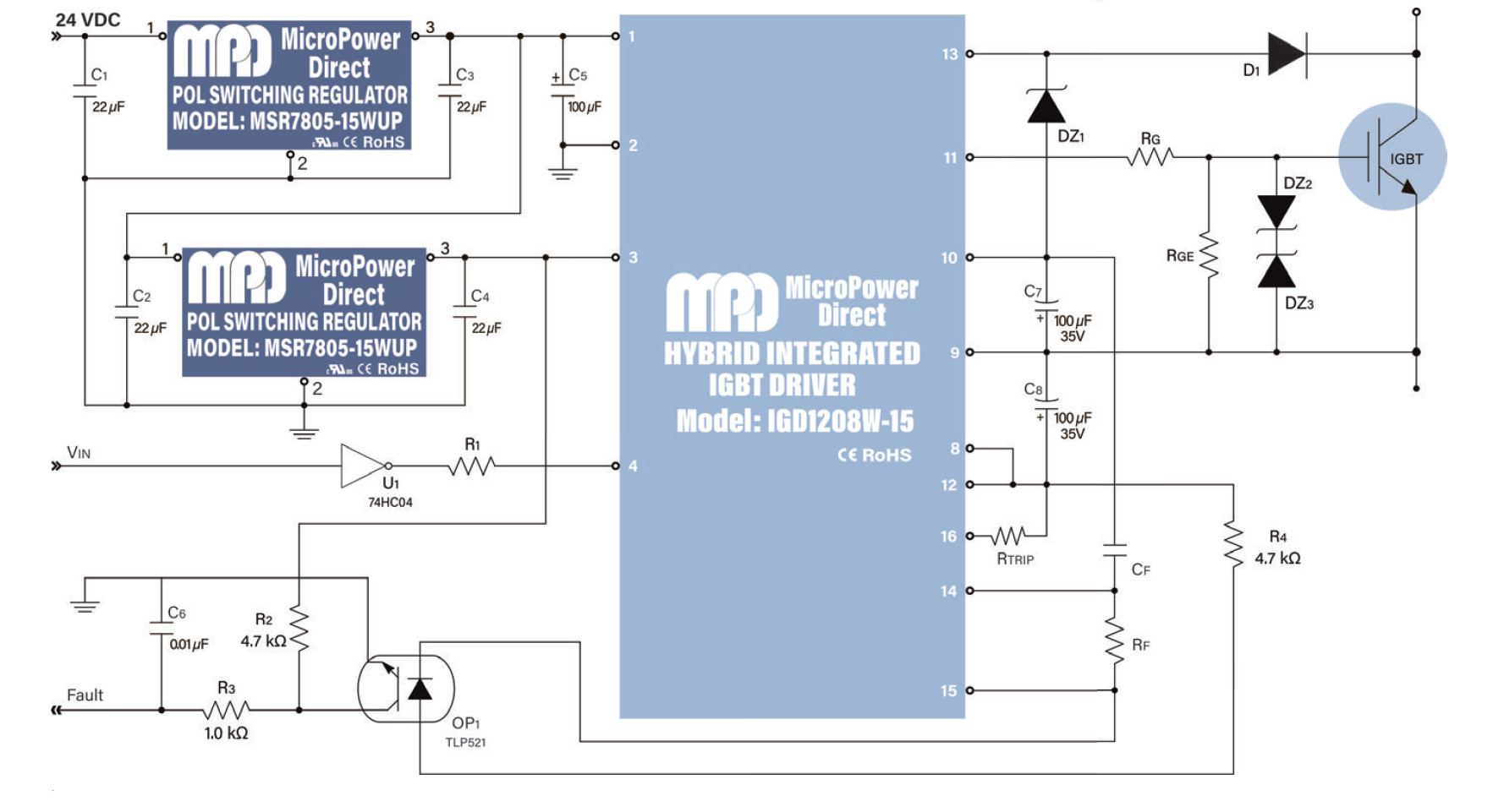 IGD1208W-15 | DC/DC | Ein: 15 V DC | Aus: +16/-8,5 V DC | MicroPower Direct