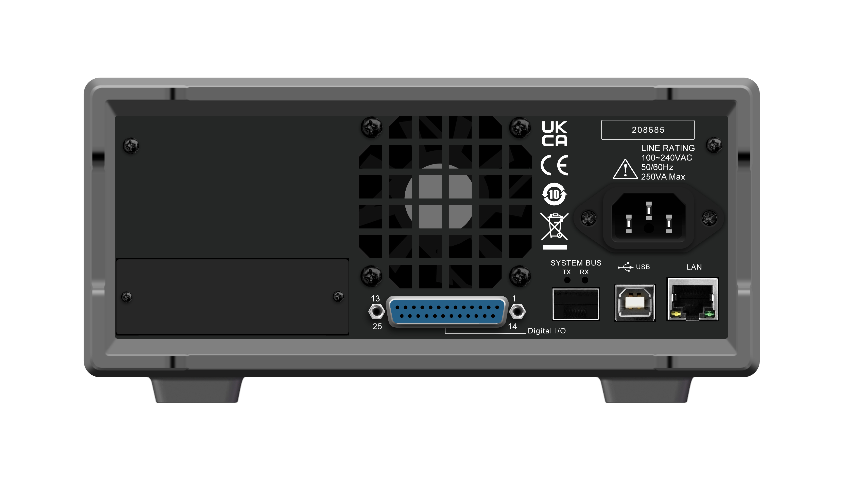 Rückansicht einer Source Measure Unit (SMU) der ITECH IT2800-Serie.