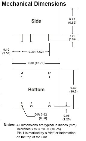 Anschlusszeichnung zu MicroPower Direct H132: DC/DC-Wandler im DIP-Gehäuse für industrielle Stromversorgung im OEM-Gerätebau.