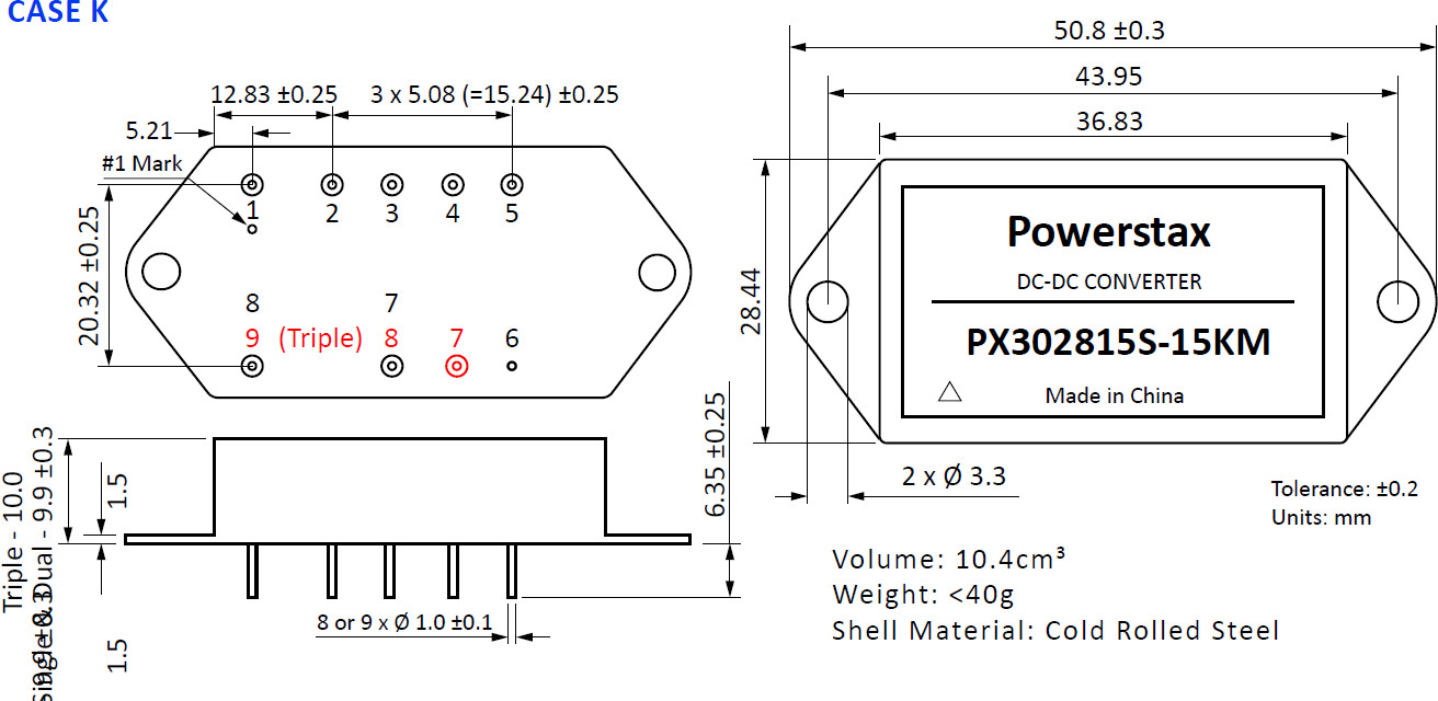 PX302812D-15xE | DC/DC | Ein: 16-40 V DC | Aus: +12 V DC|-12 V DC | Powerstax